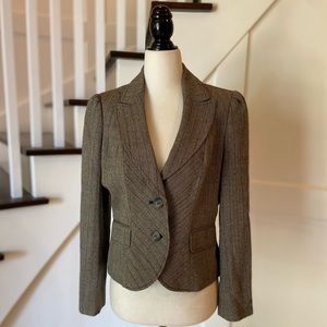 Wool Blend Fitted Brown Pinstripe Blazer